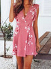 New Lotus leaf print A Hem V-neck chiffon short-sleeved dress