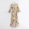 2018 New Arrival V-neck flared sleeve print dress holiday Bohemia dress