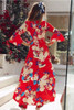 2018 New Arrival V-neck flared sleeve print dress holiday Bohemia dress