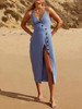 Sexy Spaghetti Strap Backless Button Split Beach Dress