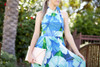 Chiffon Printed Halter Sleeveless Backless Boho Beach Maxi Dress