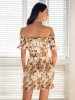 Floral Print Off Shoulder Short Sleeve Backless Bodycon Mini Dress