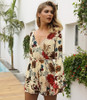 Floral Print V Neck Long Sleeve High Waist Rompers