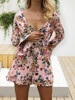 Floral Print V Neck Long Sleeve High Waist Rompers