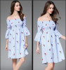 Off Shoulder Flower Embroidered New Casual Mini Dress