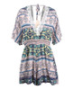 Print Deep V Neck Short Sleeve High Waist Jumpsuit Rompers
