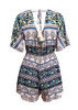 Print Deep V Neck Short Sleeve High Waist Jumpsuit Rompers