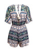Print Deep V Neck Short Sleeve High Waist Jumpsuit Rompers