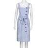 Stripe Button Backless Belted Dress
