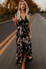 Sexy dress sleeveless V-neck print irregular long dress