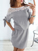 Lace Solid Color Pocket Midi Dress