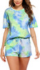 Womens Tie Dye Printed Pajamas Set Cotton Lounge Sets Short Sleeve Tops and Shorts 2 Piece Sleepwear Pj Sets