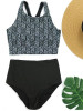 Sexy Retro Floral Striped High Waist Bikini Set Swimsuit