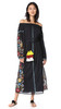 Shoulder-off Bohemian stripes heavy geometric embroidery tassels linen in the long section of the Black dress