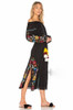 Shoulder-off Bohemian stripes heavy geometric embroidery tassels linen in the long section of the Black dress