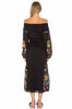 Shoulder-off Bohemian stripes heavy geometric embroidery tassels linen in the long section of the Black dress