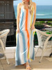 Spaghetti-Strap Sexy Backless Stripe Beach Long Dress