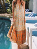 Holiday Big Swing Bohemian Beach Button Sleeveless Maxi dress
