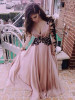 Lace Pink V-neck Long Sleeve Maxi Dress