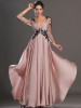 Lace Pink V-neck Long Sleeve Maxi Dress