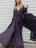 Lace V-Neck Split Long-Sleeved Ruffled Maxi Dress