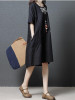 Linen Cotton Short Sleeve Loose Pockets Dress Linen Cotton Short Sleeve Loose Pockets Dress