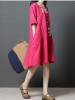 Linen Cotton Short Sleeve Loose Pockets Dress Linen Cotton Short Sleeve Loose Pockets Dress