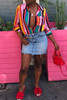 New Fashion Color Stripes Long Sleeves Loose Shirt