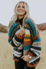 Boho Multicolor Stitching Casual Striped Autumn Winter Cardigan Sweater