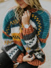 Boho Multicolor Stitching Casual Striped Autumn Winter Cardigan Sweater