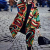 Fashion Turndown Collar Printed Colour Plus Size Long Sleeve Coat Outerwear