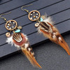 Round feather long dream catcher earrings