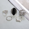 Exaggerated Big Black Stone Boho Antique Silver Knuckle Rings Set