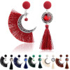 Vintage ethnic Style hollow irregular Lunar Rope tassels set with crystal bohemian earrings