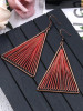 Geometric Triangle Fabric Gold Thread Tassel Earrings