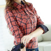 2018 New Casual Button Down Lapel Neck Plaids Checks Flannel Blouse Shirts Women Long Sleeve shirt