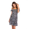 VenusFox Women Summer Print Beach Lotus Leaf Sleeve Sexy Backless Party Dress
