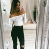 VenusFox Women Off Shoulder Long Sleeve Short Crop Top T Shirts VenusFox Women Off Shoulder Long Sleeve Short Crop Top T Shirts