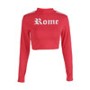 VenusFox Women Turtleneck Rome Letter Printed Long Sleeve Sweatshirt