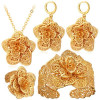 U7 Vintage Big Flower Jewelry Sets Gold Color Necklace Cuff Bracelet Earrings And Ring Bridal