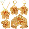 U7 Vintage Big Flower Jewelry Sets Gold Color Necklace Cuff Bracelet Earrings And Ring Bridal