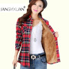 Thick velvet Blusas winter cotton long-sleeved women's plaid shirt flannel blouses feminina chemise