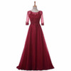NOBLE WEISS Elegant O-Neck A-Line Sweep Train Lace Evening Dress Cheap Prom Dresses Robe De Soiree