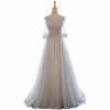 NOBLE WEISS Elegant O-Neck A-Line Sweep Train Lace Evening Dress Cheap Prom Dresses Robe De Soiree