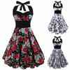 VenusFox Retro Vintage Sleeveless Halter Floral Printed Party Sexy Casual Dress VenusFox Retro Vintage Sleeveless Halter Floral Printed Party Sexy Casual Dress
