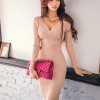 VenusFox Women Knitted V-neck Cotton Skinny Sweater Dress  Slim Bodycon Dress Elegant Sexy Party VenusFox Women Knitted V-neck Cotton Skinny Sweater Dress  Slim Bodycon Dress Elegant Sexy Party