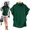 Women's Casual Turtleneck Short Sleeve Cotton Blouse Top Shirt