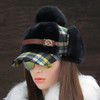 Women Cute Plaid Pompom Earflap Cap Bomber Hat