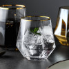 Geometry Whiskey Glass | Diamond Crystal Drinking Glass | Smoky | Golden Rim | Transparent Unicorn Rainbow | Home Bar Drinkware Gifts