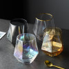 Geometry Whiskey Glass | Diamond Crystal Drinking Glass | Smoky | Golden Rim | Transparent Unicorn Rainbow | Home Bar Drinkware Gifts